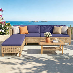 4-Seater Budget-Friendly Bohemian Wicker and Wood Outdoor Couch