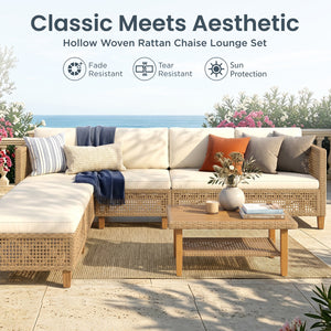 4-Seater Budget-Friendly Bohemian Wicker and Wood Outdoor Couch