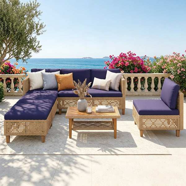 4-Seater Budget-Friendly Bohemian Wicker and Wood Outdoor Couch