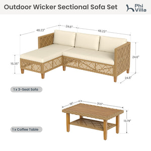4-Seater Budget-Friendly Bohemian Wicker and Wood Outdoor Couch