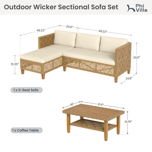 4-Seater Budget-Friendly Bohemian Wicker and Wood Outdoor Couch