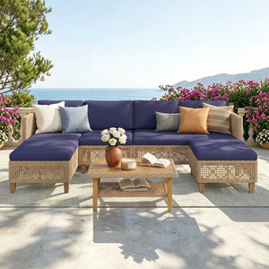 4-Seater Budget-Friendly Bohemian Wicker and Wood Outdoor Couch