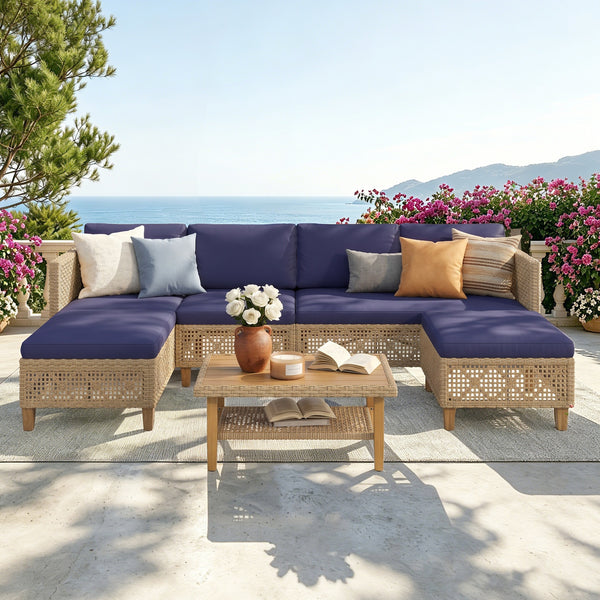 4-Seater Budget-Friendly Bohemian Wicker and Wood Outdoor Couch