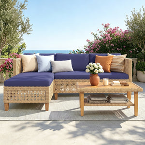 4-Seater Budget-Friendly Bohemian Wicker and Wood Outdoor Couch