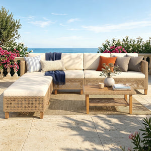 4-Seater Budget-Friendly Bohemian Wicker and Wood Outdoor Couch