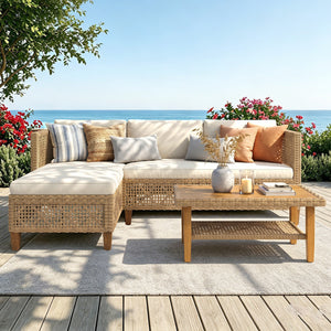 4-Seater Budget-Friendly Bohemian Wicker and Wood Outdoor Couch