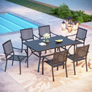Phi Villa 7-Piece Patio Dining Set 6 Bullseye Pattern Chairs & Steel Rectangle Table