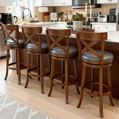 Harrison 360° Swivel Retro Wooden Bar Stools with Cross Backs