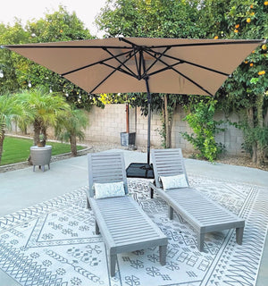 10ft Patio Square Offset Umbrella With Hanging Decorative Holes and Air Vent, With Weights 10ft Patio Square Offset Umbrella With Hanging Decorative Holes and Air Vent, With Weights