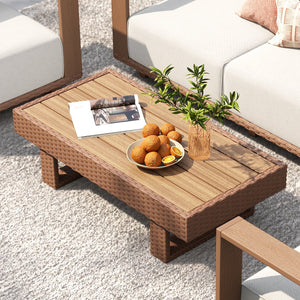 Solana Extra Wide Woodgrain Rattan Table Designed to Complete Sofa Set