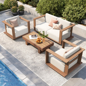 Catalina Woodgrain HDPE Patio Sectional Rattan Sofa Set