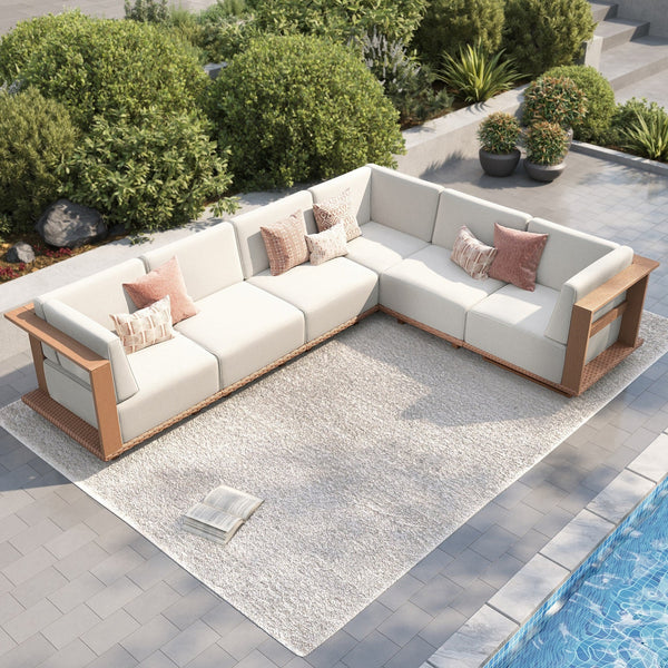 Solana Woodgrain HDPE Patio Modular Sectional Rattan Sofa Set