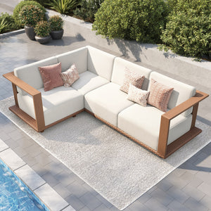 Catalina Woodgrain HDPE Patio Sectional Rattan Sofa Set