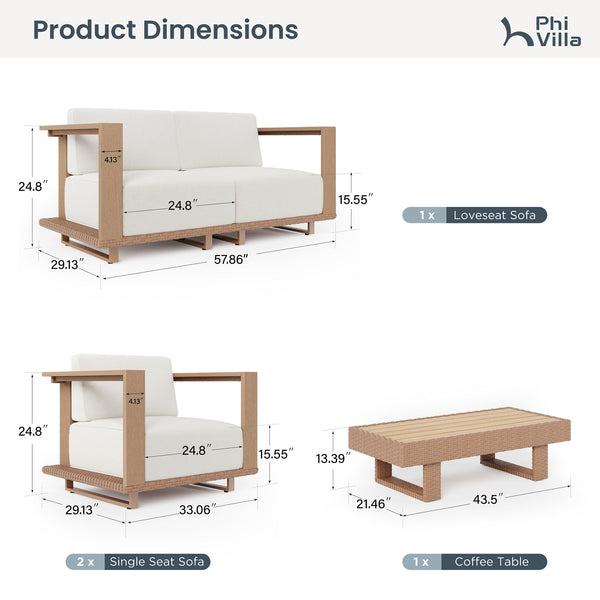 Catalina Woodgrain HDPE Patio Sectional Rattan Sofa Set