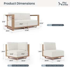 Solana Woodgrain HDPE Patio Modular Sectional Rattan Sofa Set