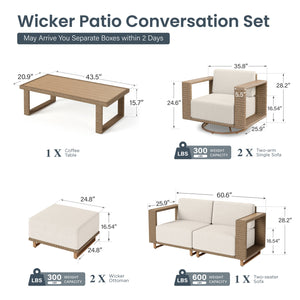 Catalina Modern Swivel Rattan Patio Sofa Set