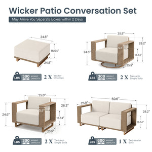Catalina Modern Swivel Rattan Patio Sofa Set