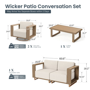 Catalina Modern Swivel Rattan Patio Sofa Set
