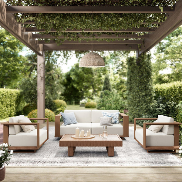 Solana Woodgrain HDPE Patio Modular Sectional Rattan Sofa Set