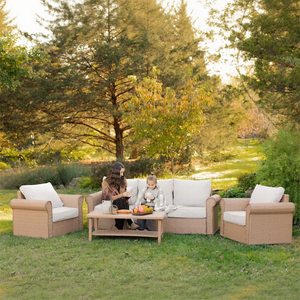 Classic Wicker Garden Sofa Set with Ottomans