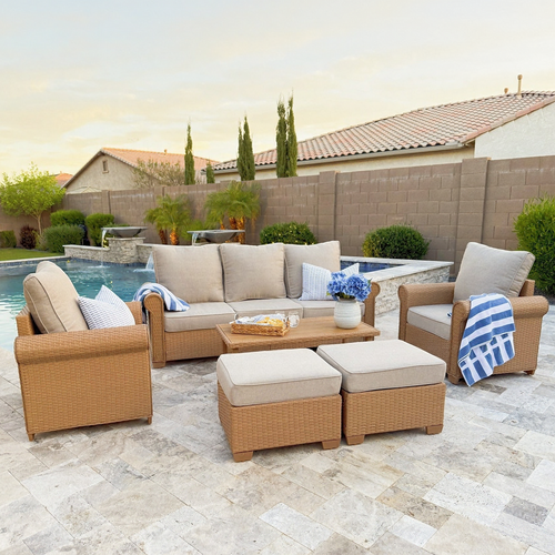 Classic Wicker Garden Sofa Set with Ottomans