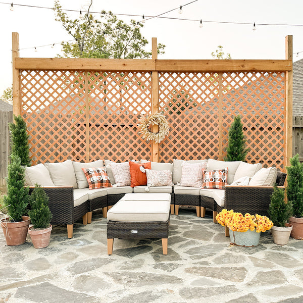 Phi Villa 9-Seater Patio Wicker Sofa With Multi-functional Ottomans