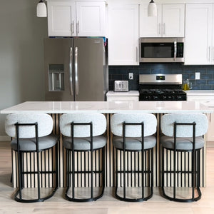 24" Modern PU and Chenille Counter Height Bar Stool, Set of 4
