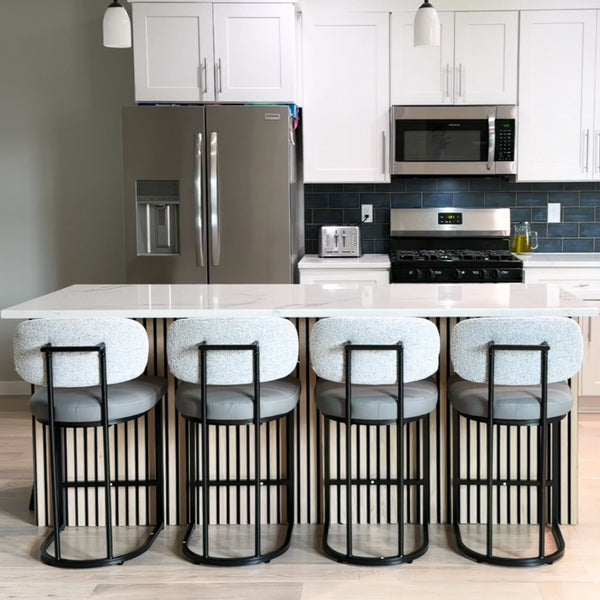 24" Modern PU and Chenille Counter Height Bar Stool, Set of 4
