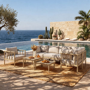 Lunada Acacia Wood Outdoor Modular Sofa Set with 2-in-1 Table