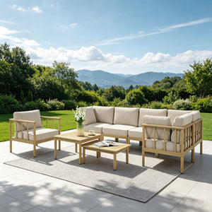 Lunada Acacia Wood Outdoor Modular Sofa Set with 2-in-1 Table