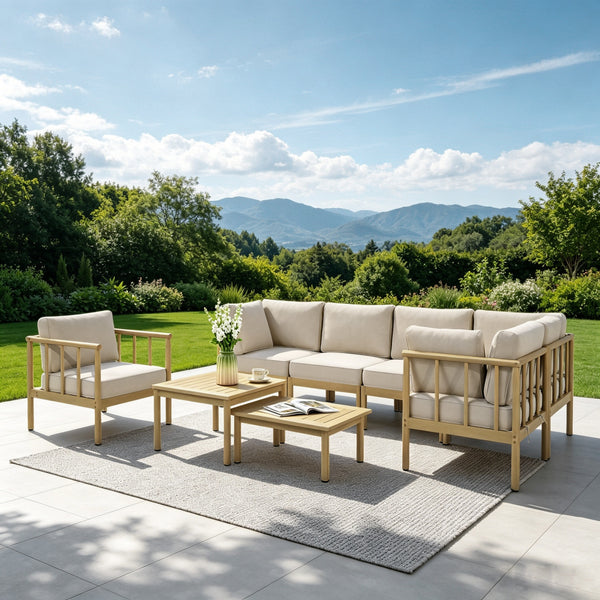 Lunada Acacia Wood Outdoor Modular Sofa Set with 2-in-1 Table