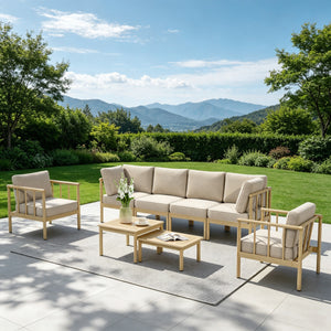 Lunada Acacia Wood Outdoor Modular Sofa Set with 2-in-1 Table