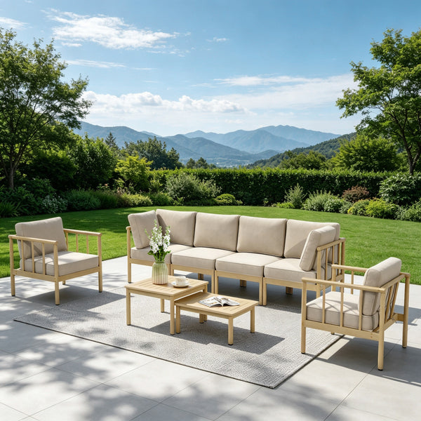 Lunada Acacia Wood Outdoor Modular Sofa Set with 2-in-1 Table