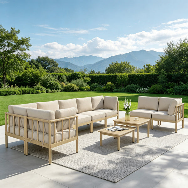 Lunada Acacia Wood Outdoor Modular Sofa Set with 2-in-1 Table