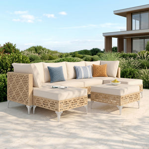 Diamond Open-Weave Wicker Deep-Seat Outdoor Sofa Set
