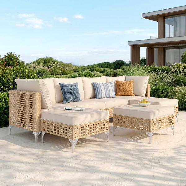 Diamond Open-Weave Wicker Deep-Seat Outdoor Sofa Set
