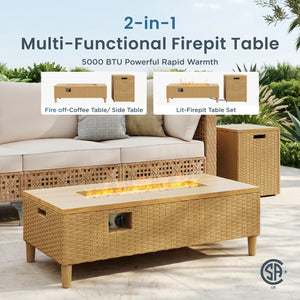 Open-Weave Wicker Deep-Seat Outdoor Sectional with Fire Pit