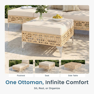 Open-Weave Wicker Deep-Seat Outdoor Sectional with Fire Pit