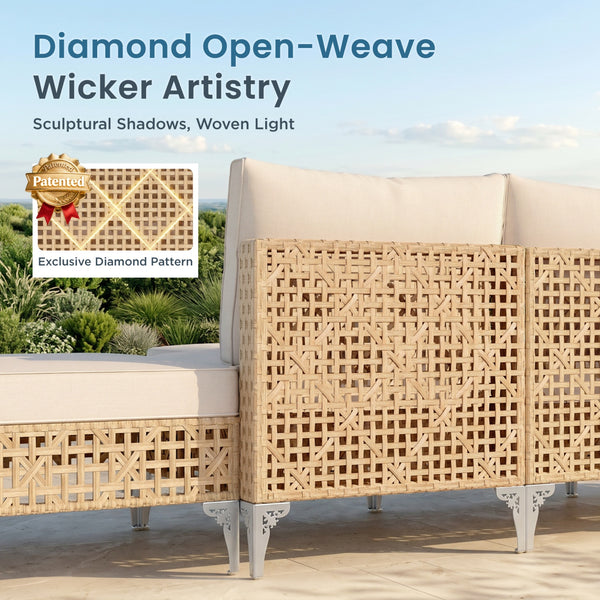 Open-Weave Wicker Deep-Seat Outdoor Sectional with Fire Pit