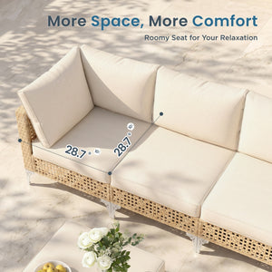 Open-Weave Wicker Deep-Seat Outdoor Sectional with Fire Pit