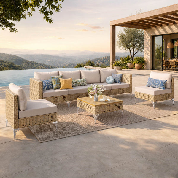 Diamond Open-Weave Wicker Deep-Seat Outdoor Sofa Set