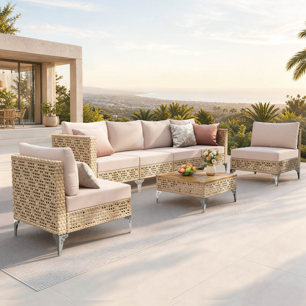 Diamond Open-Weave Wicker Deep-Seat Outdoor Sofa Set