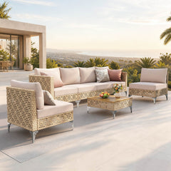 Diamond Open-Weave Wicker Deep-Seat Outdoor Sofa Set