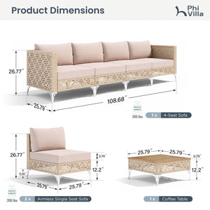 Diamond Open-Weave Wicker Deep-Seat Outdoor Sofa Set