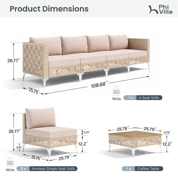 Diamond Open-Weave Wicker Deep-Seat Outdoor Sofa Set