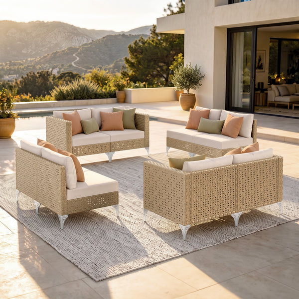 Diamond Open-Weave Wicker Deep-Seat Outdoor Sofa Set