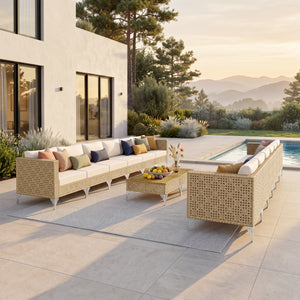 Diamond Open-Weave Wicker Deep-Seat Outdoor Sofa Set