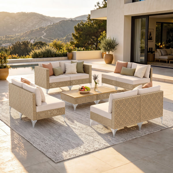 Diamond Open-Weave Wicker Deep-Seat Outdoor Sofa Set