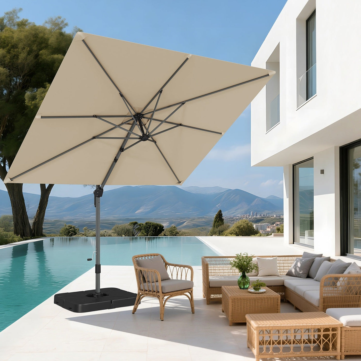 7 beige patio umbrella with tilt Best Choice Products 7.5ft Market Wavy Trim, Fade-Resistant, Crank & Tilt, Wind Vent Stands at 7ft in height Square Cantilever Patio Umbrella -