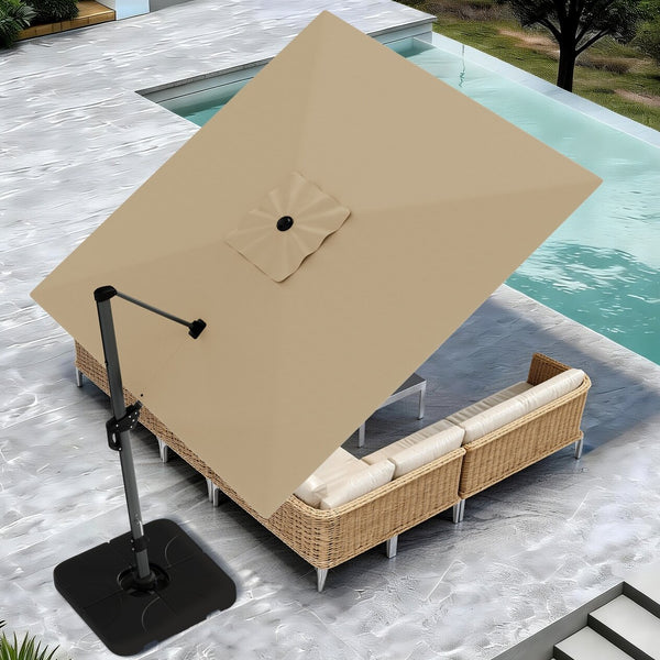 Square Cantilever Patio Umbrella - 360° Rotation and 7-Tilt Adjustable